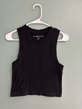 eye candy Black Ribbed Sleeveless Crop Tank
